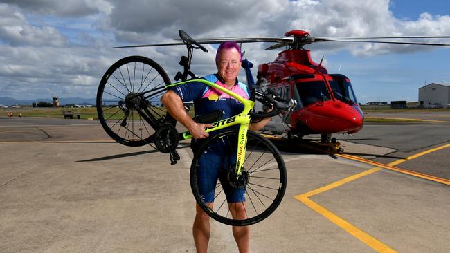 Townsville’s purple-headed paramedic Michael Paulsen will seeon saddle up for his saddle for his seventh Signature Tour de Cure riding 1000km for the charity event from Airlie Beach to Port Douglas. Picture: Evan Morgan
