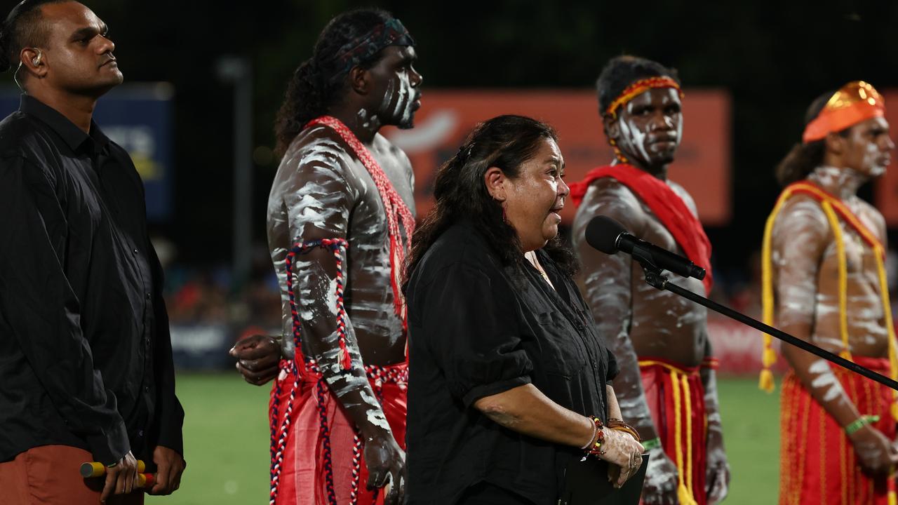 A Welcome to Country ceremony was held before the Gold Coast vs Hawthorn game in Darwin. (Photo by James Wiltshire/AFL Photos via Getty Images)