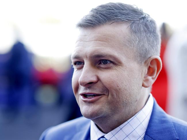 SYDNEY, AUSTRALIA - NOVEMBER 05: Paul Snowden is interviewed after winning race 7 the Precise Air Hot Danish Stakes with Sheeza Belter during Sydney Racing at Rosehill Gardens on November 05, 2022 in Sydney, Australia. (Photo by Mark Evans/Getty Images)