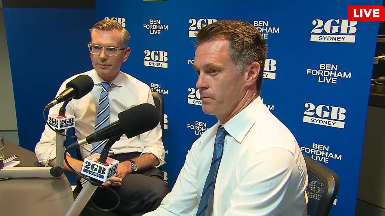 Premier Dominic Perrottet and Labor leader Chris Minns during Thursday’s debate. Picture: 2GB