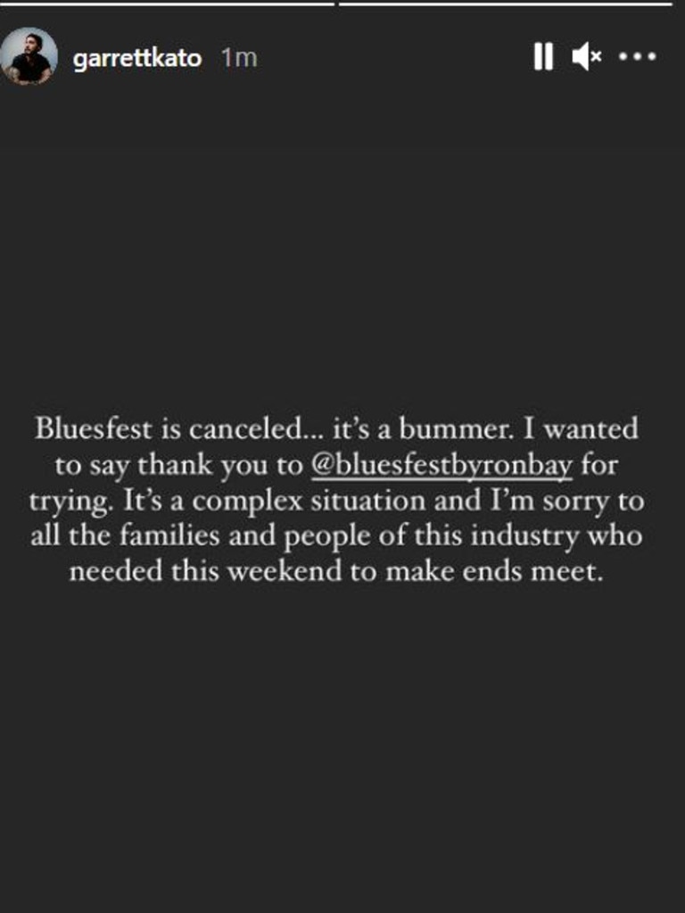 Other artists also took to social media about the cancellation. Picture: Instagram/garrettkato