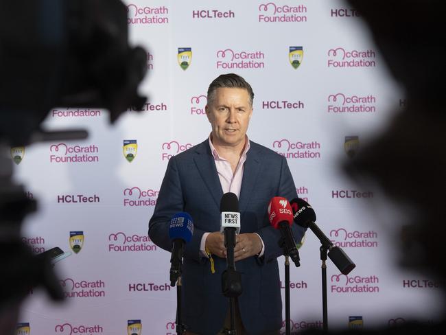 SYDNEY, AUSTRALIA - NewsWire Photos - JANUARY 5, 2025: Mark Butler, Minister for Health and Aged Care holds a press conference after the Jane McGrath High Tea at the SCG.Picture: NewsWire / Simon Bullard.