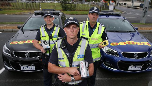 Senior Constables Cameron Box, Julian Apps and Andrew Jones were part of Operation Roadwise, aimed at cracking down on dangerous driving during the holidays. Picture: George Salpigtidis