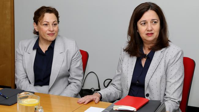 Deputy Premier Jackie Trad and Premier Annastacia Palaszczuk attend a Cabinet meeting at Logan TAFE campus. Picture AAP/David Clark