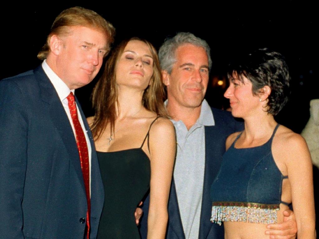 Donald Trump and his girlfriend (and future wife), former model Melania Knauss, financier (and future convicted sex offender) Jeffrey Epstein, and British socialite Ghislaine Maxwell pose together at the Mar-a-Lago club, Palm Beach, Florida, February 12, 2000. Picture: Davidoff Studios/Getty Images