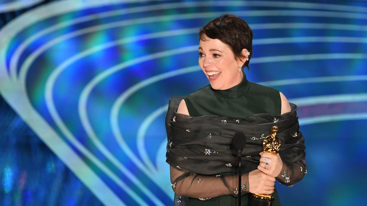 Olivia Colman accepts the award for Best Actress. Picture: AFP