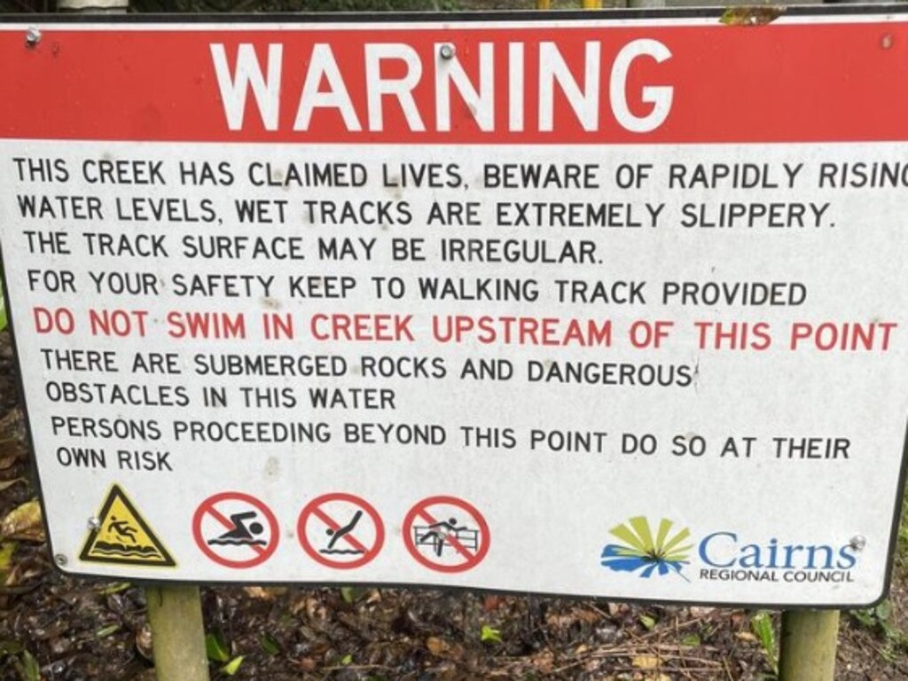 No-go zones are clearly marked at Crystal Cascades with big signs. Picture: Sharon Dowman