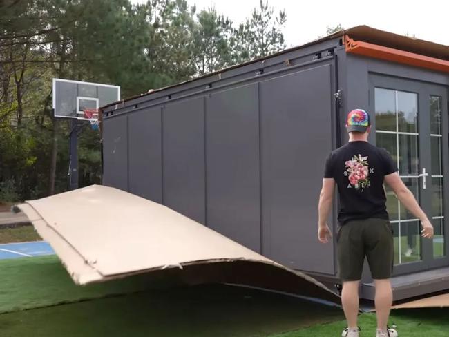 Nathan Graham’s unboxing video of the pre-fabricated home has more than 7 million views on YouTube. Picture: Unspeakable/YouTube