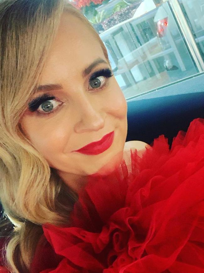 Carrie Bickmore in ruby red. Picture: @bickmorecarrie/Instagram