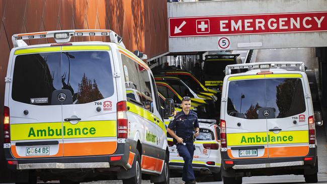 Ambulances at the Royal Hobart Hospital. Picture: Chris Kidd