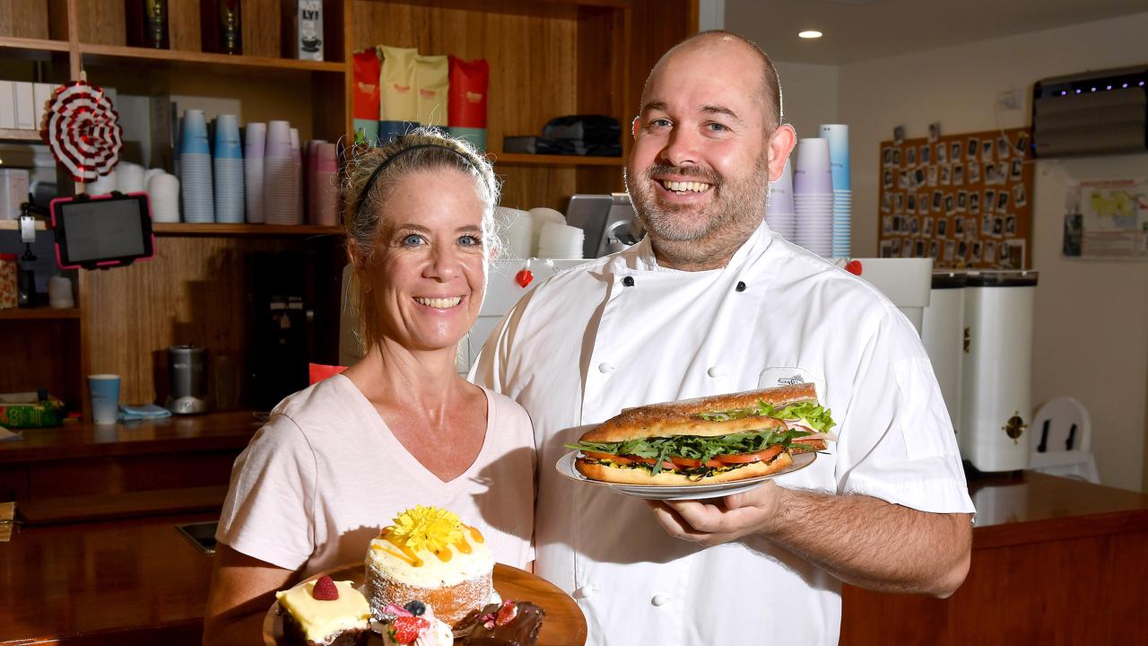 Kylie and Lachlan Scott at their shop Flour and Chocolate in Northgate. Picture: John Gass