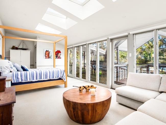 Skylights flood this room with natural light.