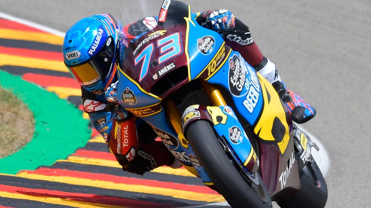 Alex Marquez steers his bike during the Moto2 race in Germany. Picture: AFP