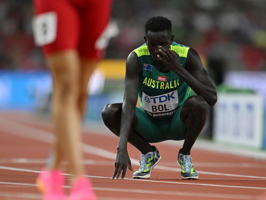 Peter Bol Australia reacts after the Men's 800m heats during day four of the World Athletics Championships. Picture:Getty Images)