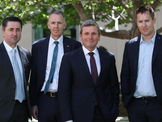 ABC director of News Gavin Morris, Campbell Reid, Group Executive-Corporate Affairs, Policy and Government Relations News Corp Australia and Nine Political Editor Chris Uhlmann and James Chessell, Group Executive Editor Nine. Picture Kym Smith