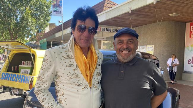 Parks Elvis ambassador and Peter Merhi at the Elvis Festival in Parkes.