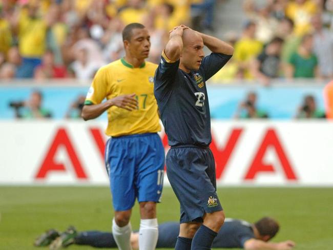 Australia has only ever been a $13 outsider once before — when beaten 2-0 by Brazil at the 2006 World Cup. Marco Bresciano pictured. Pic: AAP