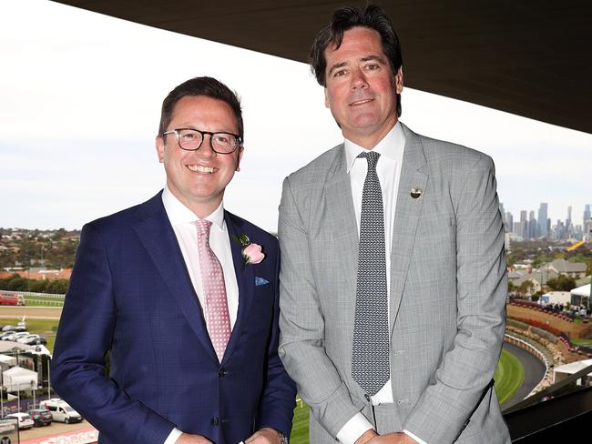 Anthony Carbines with Gillon McLachlan at last year’s Cox Plate. Picture: Mark Stewart