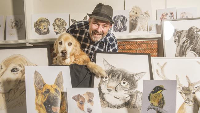 Craig Maher started drawing pet portraits about eight months. Picture: Rob Leeson.