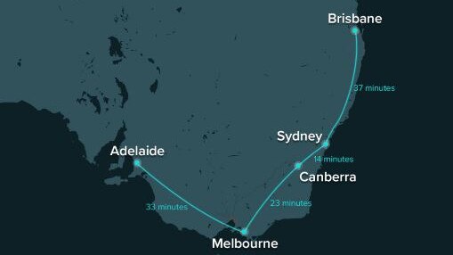 A proposed route map for Hyperloop in Australia.