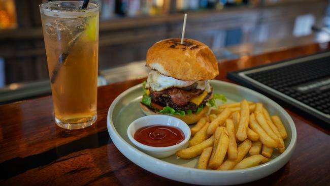 Burger at the Moonan Flat Pub.