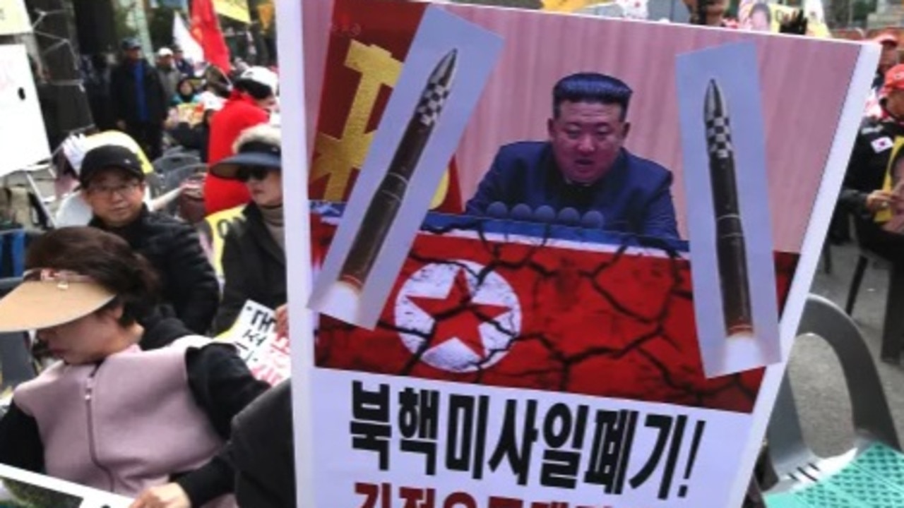 South Korean protesters attend an anti-North Korea rally. Picture: Getty