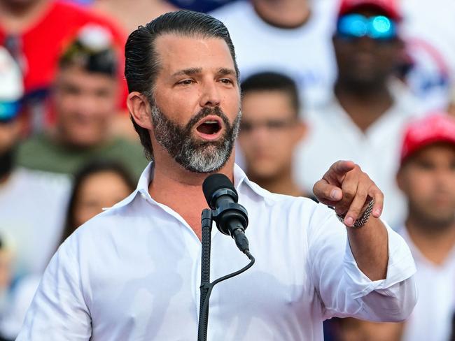 Donald Trump Jr. speaks ahead of former US President and Republican presidential candidate Donald Trump during a campaign rally in Doral, Florida, on July 9, 2024. Picture: Giorgio Viera / AFP