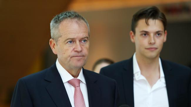 Opposition leader Bill Shorten with Labor’s candidate for Melbourne, Luke Creasey. Picture: Aaron Francis