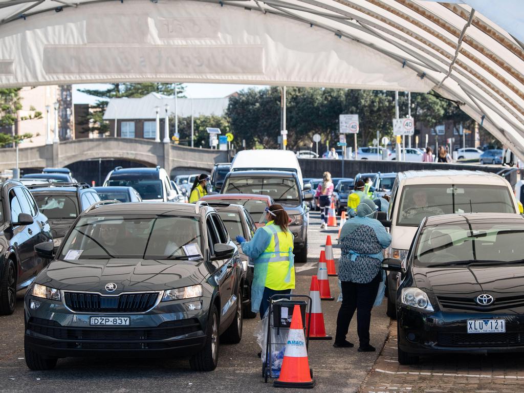 Medical staff working at the Bondi drive-through Covid Testing Centre at Sydney. Picture: NCA NewsWire