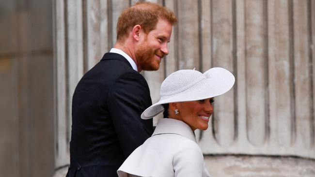 Prince Harry, Duke of Sussex, and Meghan, Duchess of Sussex, arrive for the National Service of Thanksgiving at St Paul‘s Cathedral. Picture: Toby Melville, Getty Images