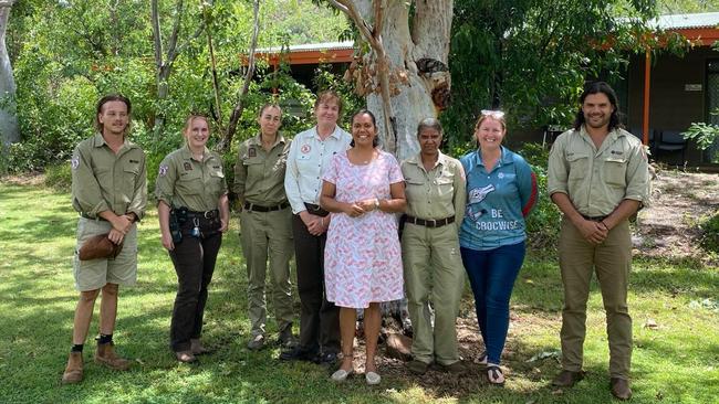 Minister for Parks and Ranges Selena Uibo with the Nitmiluk National Park rangers.