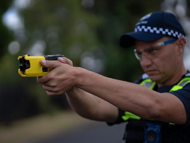 Tasers will be rolled out to 10,300 frontline Victoria Police officers up to the rank of sergeant from November in a three year deal worth $214m. Picture: Victoria Police Educational Media Unit., ,