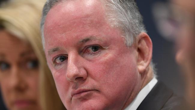 Nine Entertainment CEO Hugh Marks during a Parliamentary Joint Committee on Intelligence and Security (PJCIS) Freedom of the Press inquiry in Sydney, Tuesday, August, 13, 2019. The heads of Australia's major media organisations are appearing before a parliamentary inquiry into press freedom and national security in Sydney.(AAP Image/Joel Carrett) NO ARCHIVING