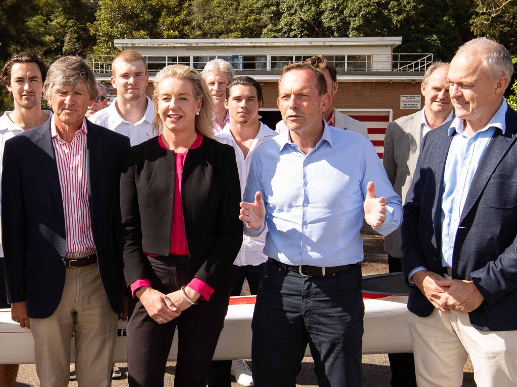 Former PM Tony Abbott seemed to have no issue accepting a grant for Mosman Rowing Club in his electorate from then sports minister Bridget McKenzie in April last year. Picture: Julian Andrews/AAP