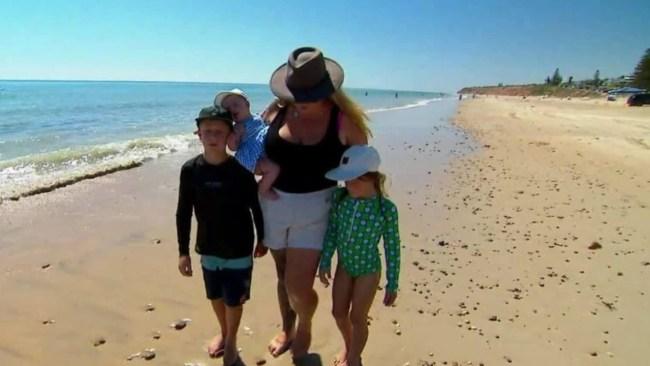 Harley Londema with his stepmum Georgia and two little siblings. Picture: 9News