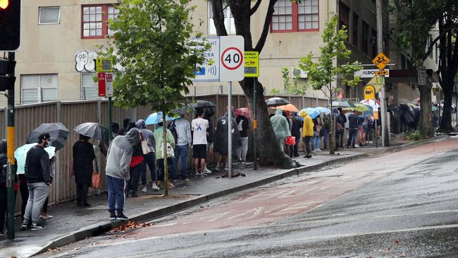 The Covid testing line at The Albion Centre in Surry Hills on December 29 Picture: Richard Dobson