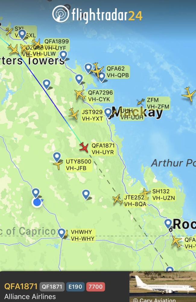 QantasLink (Alliance Airlines) flight QF1871 E190 from Townsville to Brisbane. Photo: FlightRadar24