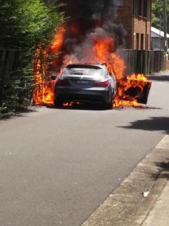 The car is torched on Chandler St, Kogarah. Picture: Claude Nunes