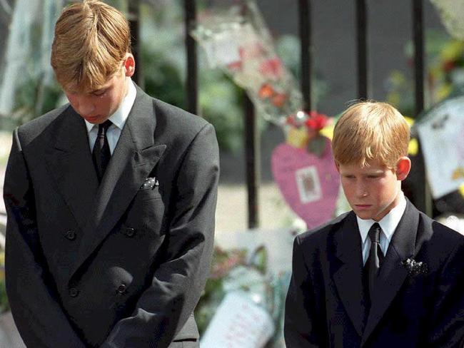 William and Harry at their mum’s funeral service in 1997. Picture: AFP