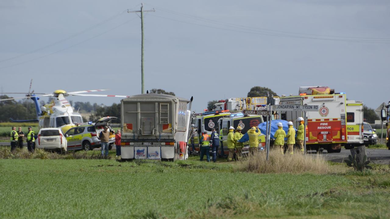 MAJOR CRASH: Emergency services have bolted to the scene of a crash where one person has died just outside Toowoomba.