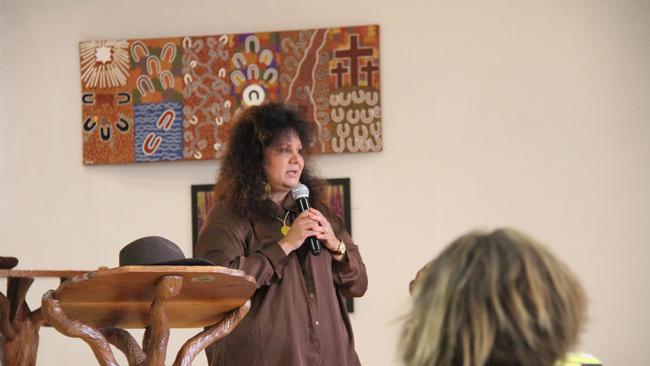 Federal minister for Indigenous Australians Malarndirri McCarthy speaking to Yirara College students. Picture: Gera Kazakov