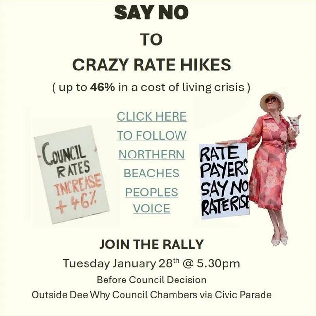 A poster calling on ratepayers to protest outside the meeting. Picture: Supplied