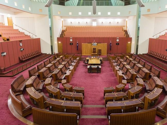 Canberra, Australia - June 28, 2016: View of inside of the Senate chamber of the Parliament House where federal laws are debated and voted by senators.