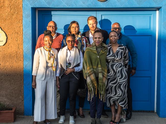 (Top L-R) Prince Seeiso of Lesotho, Carmel Gaillard, Acting Country Director, Lesotho, Prince Harry, Duke of Sussex, Moraoetsi Rakuone, Ntoli Moletsane, Country Director, Lesotho, Matseliso Mosoeu, K.T Montshiwa, Country Director, Botswana and Dr. Sophie Chandauka, MBE, Sentebale Chair attend a welcome event. Picture: Getty Images for Sentebale