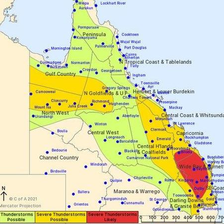 Storm forecast for Queensland, issued at 10.15 October 22 and valid until midnight October 22. Source: Bureau of Meteorology