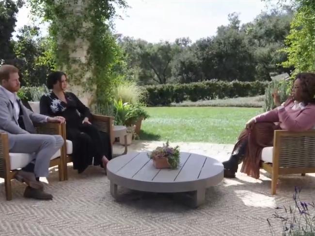 The couple sat down with Oprah Winfrey for an explosive tell-all interview. Picture: Screengrab