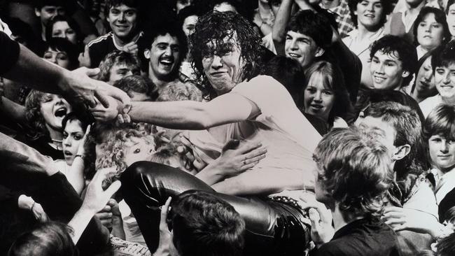 Jimmy Barnes crowd surfing in Cold Chisel’s early days playing suburban pubs like The Pier Hotel in Frankston. Picture: supplied