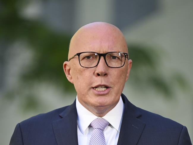 CANBERRA, AUSTRALIA - NewsWire Photos - November 19, 2024: Leader of the Opposition Peter Dutton holds a press conference at Parliament House in Canberra. Picture: NewsWire / Martin Ollman