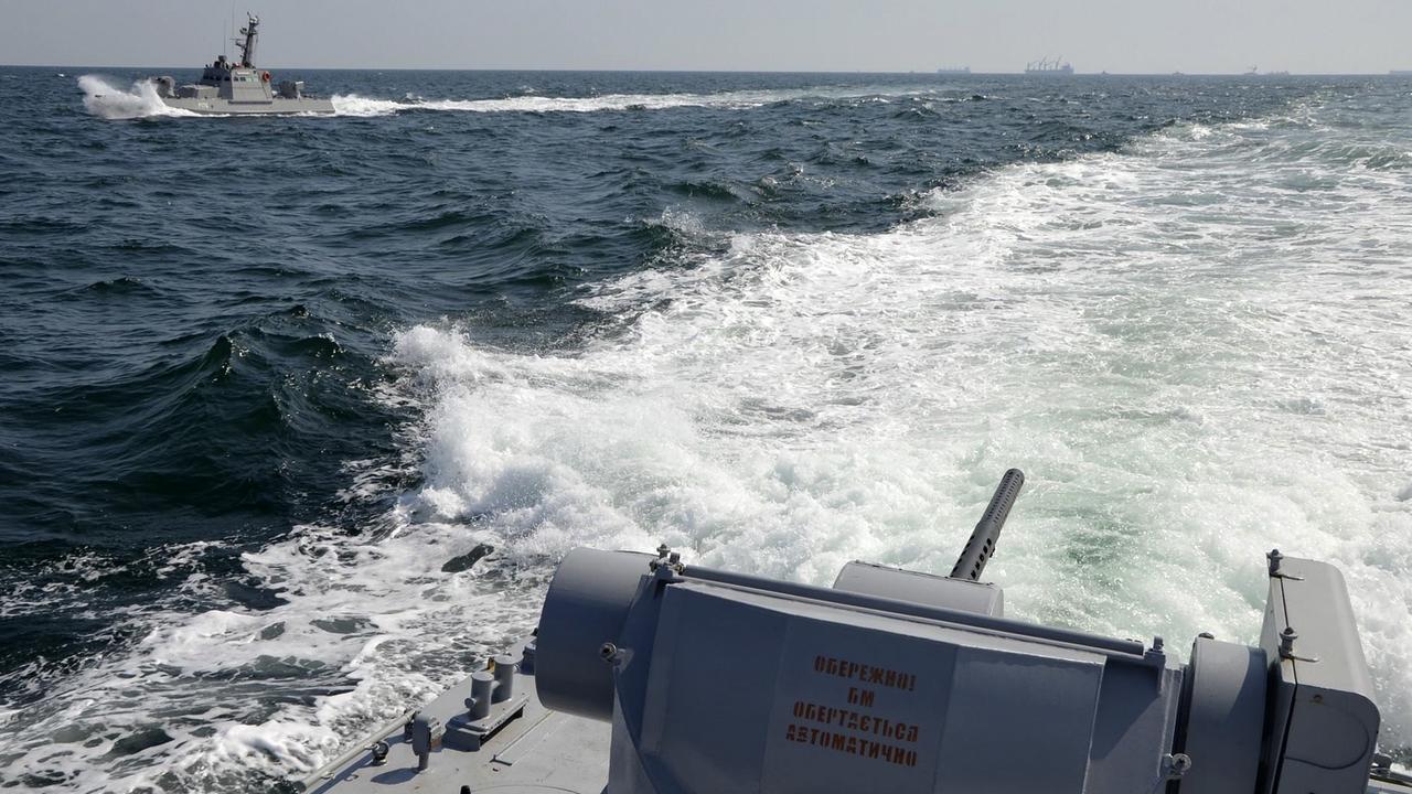 Two Ukrainian forces navy ships seen near Crimea. Picture: AFP