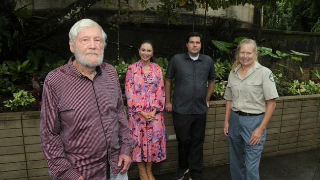 Ecologist Dr John Winter, Environment Minister Meaghan Scanlon, traditional owner Liam Roberts and coastal tropics principal ranger Carol Kinnaird at the announcement of the new Tumoulin National Park. Picture: Peter Carruthers